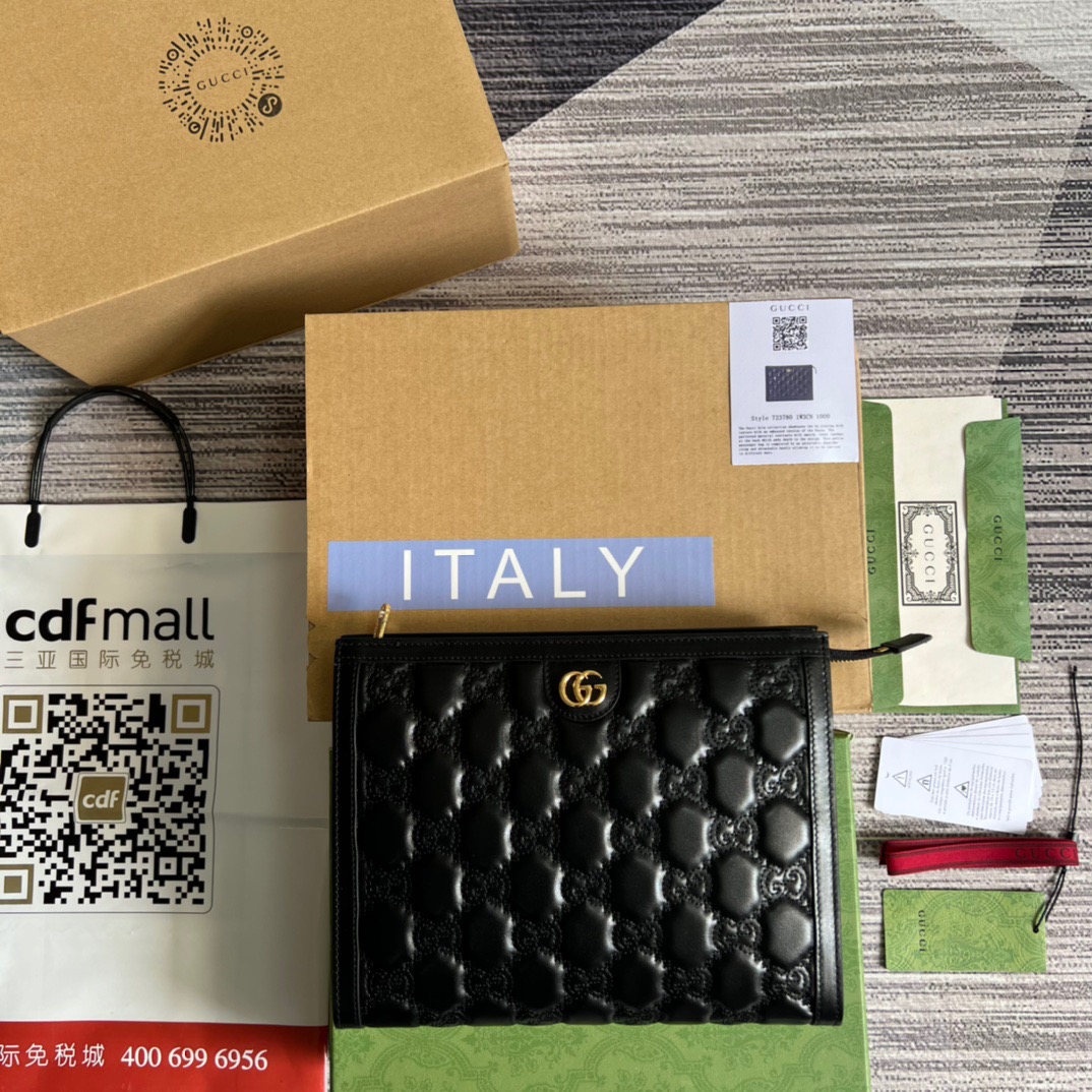 Gvc*1 GG Matelassé Pouch Black/Brown/ Grey For Women‎ 723780 UM8IG 1000 10.6 in/ 27 cm
