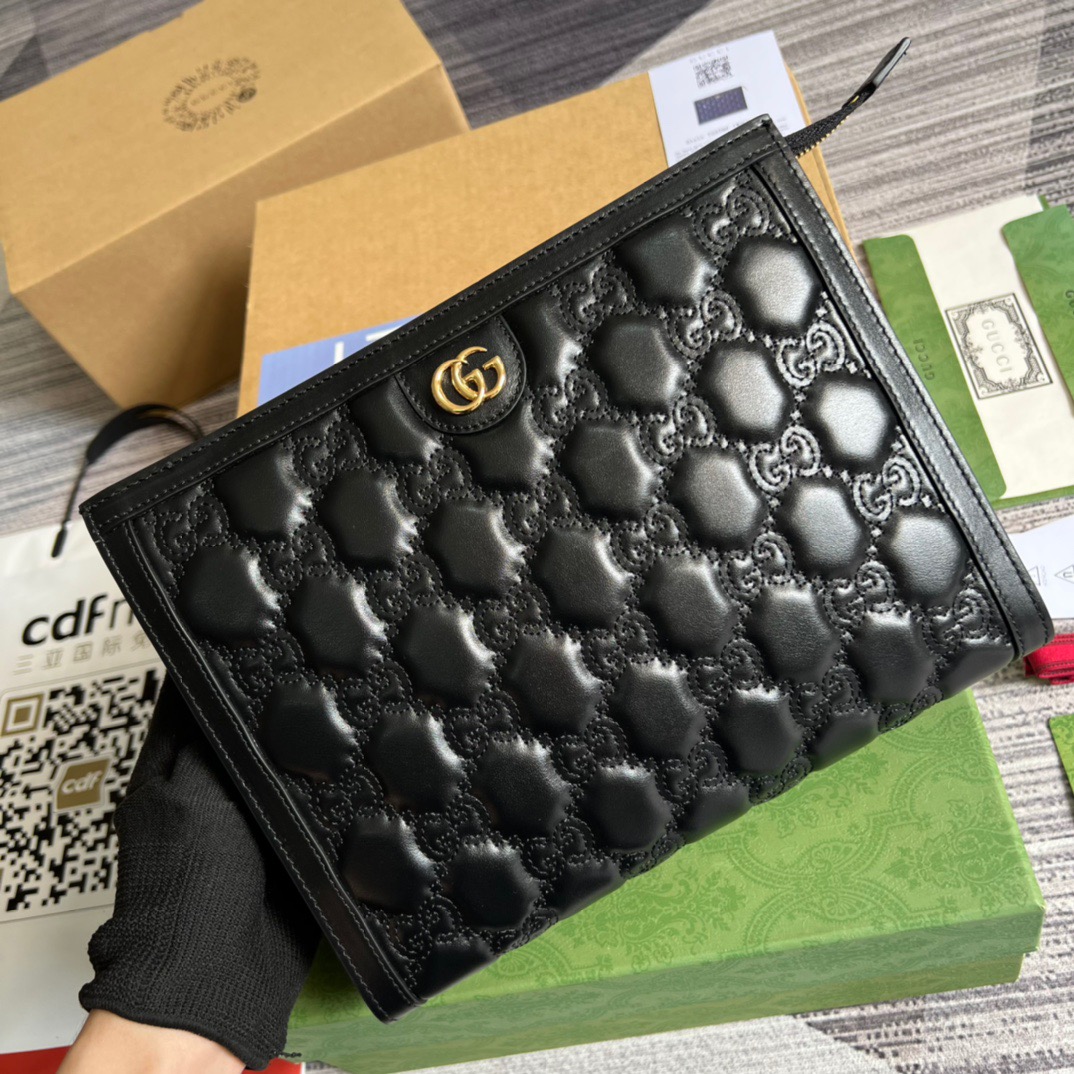 Gvc*1 GG Matelassé Pouch Black/Brown/ Grey For Women‎ 723780 UM8IG 1000 10.6 in/ 27 cm