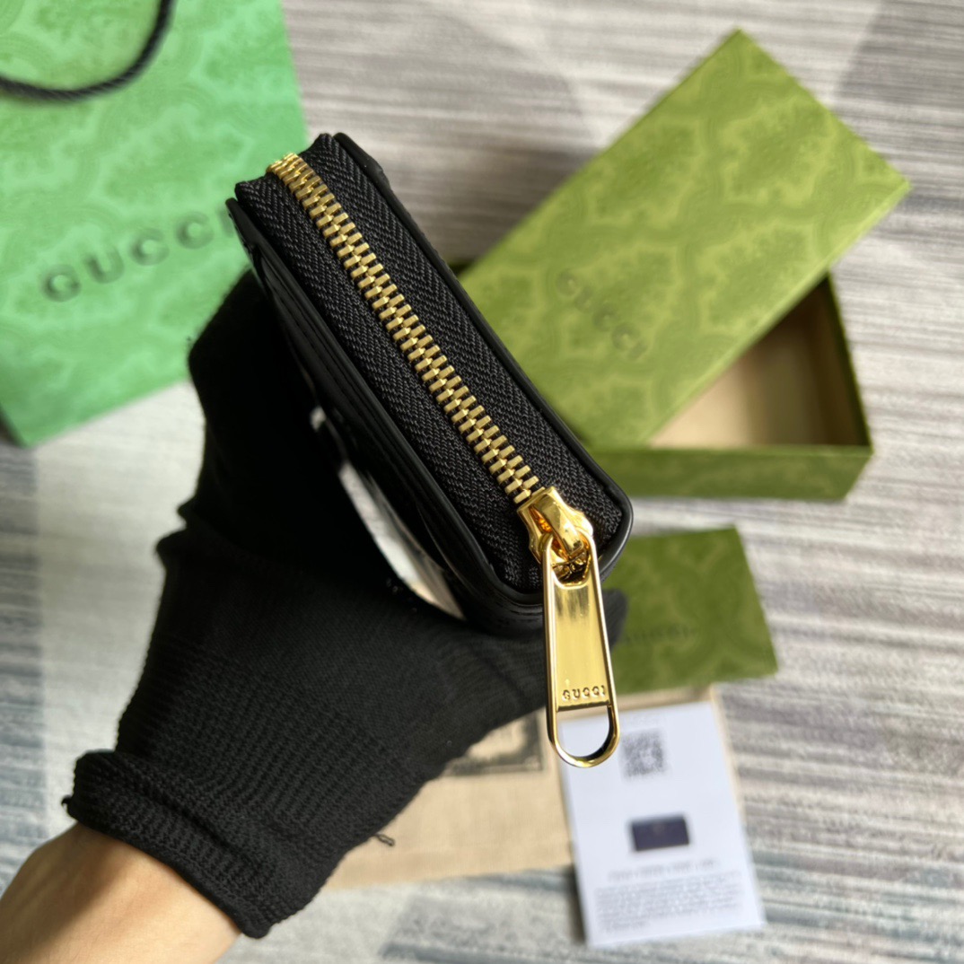 Gvc*1 GG Matelassé Zip-Around Wallet Black For Women‎ 723784 UM8IG 1000 7.6 in/ 19.5 cm