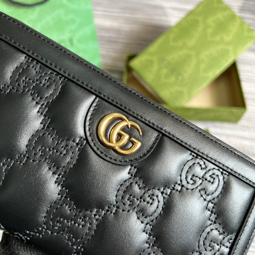 Gvc*1 GG Matelassé Zip-Around Wallet Black For Women‎ 723784 UM8IG 1000 7.6 in/ 19.5 cm