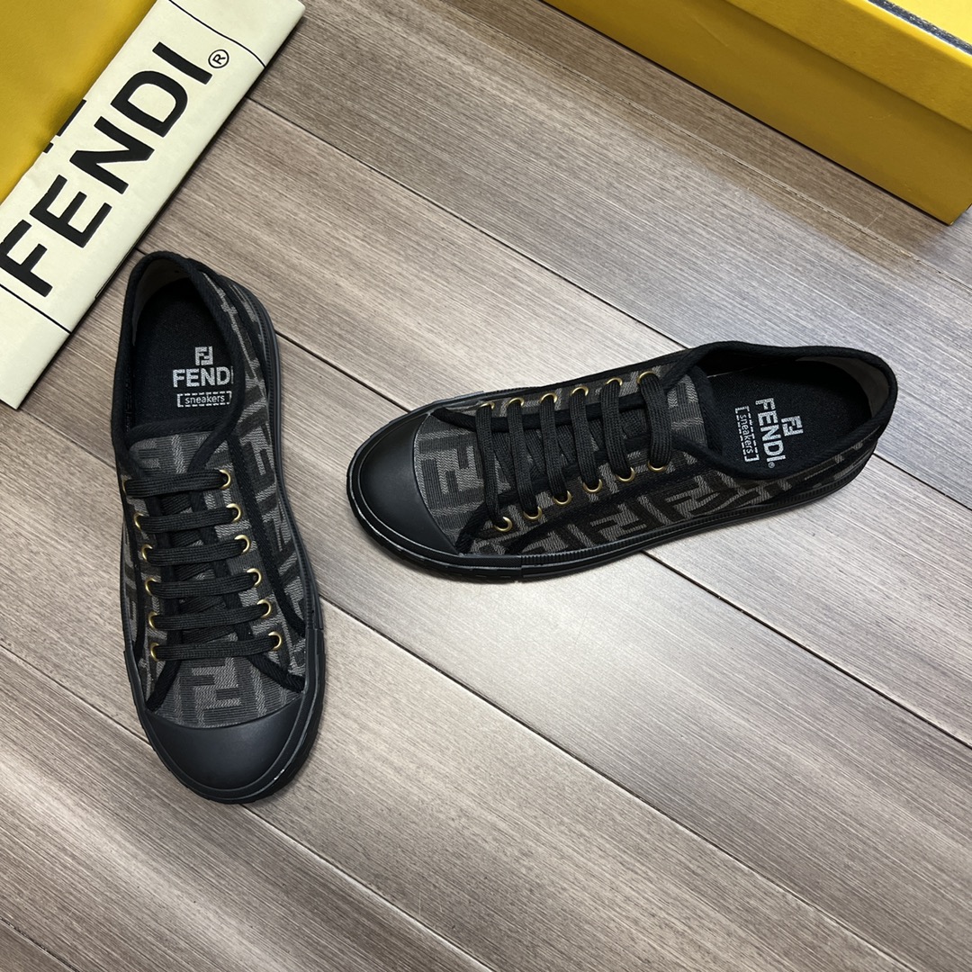 F**di FD Domino Fabric Low-Tops Sneakers Black For Men 7E1553AJZXF13I8