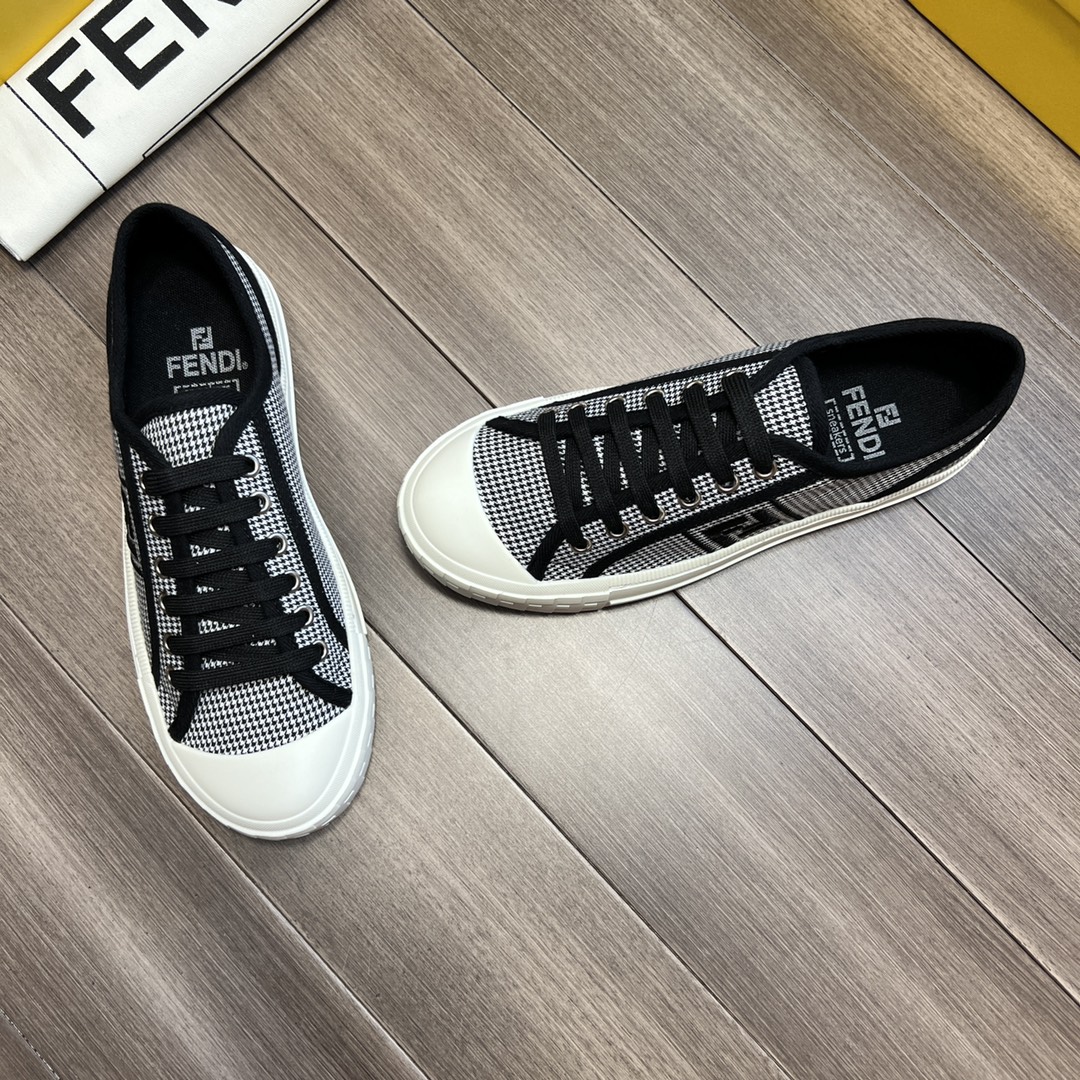 F**di FD Domino Fabric Low-Tops Sneakers Black For Men 7E1553AKX2F1DVL