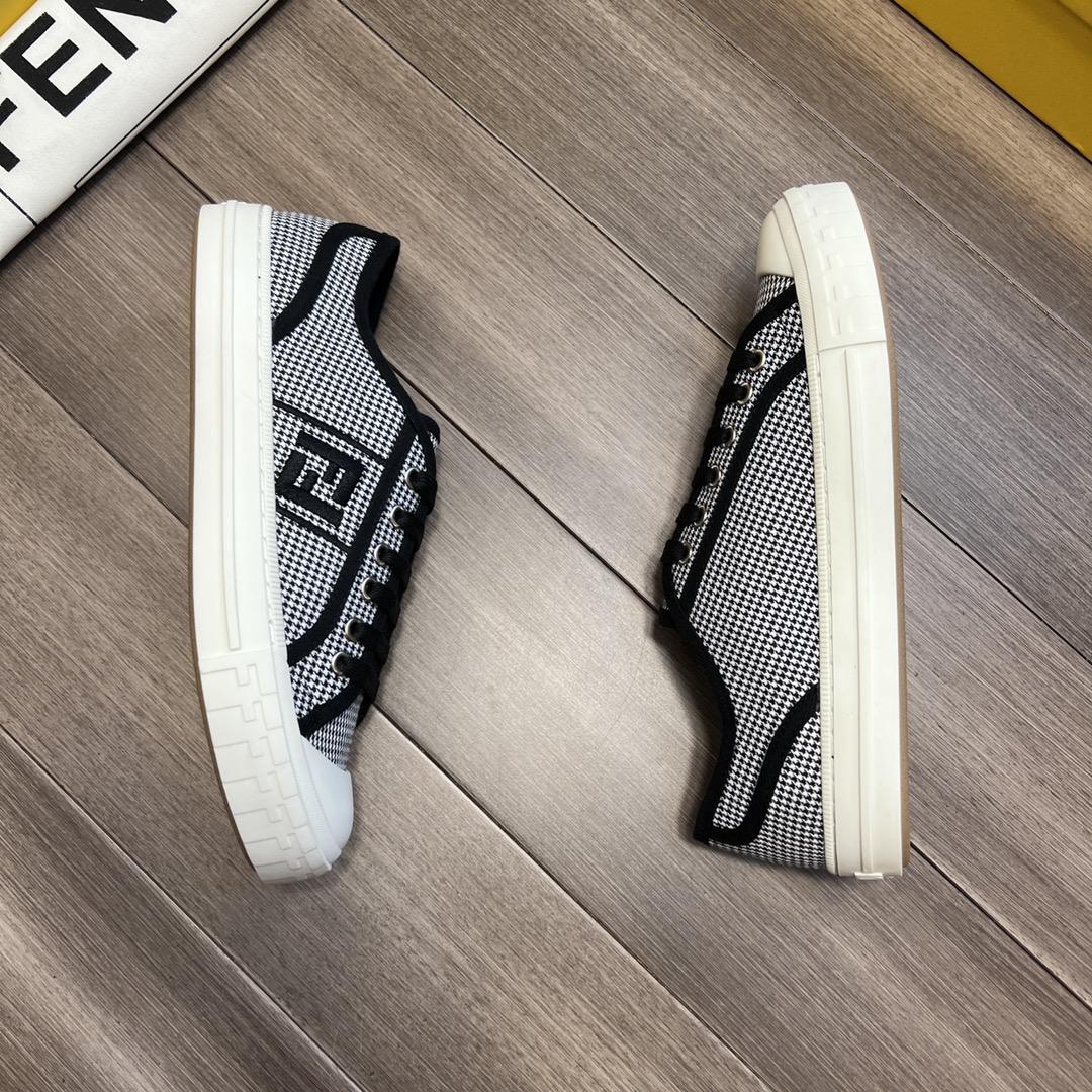 F**di FD Domino Fabric Low-Tops Sneakers Black For Men 7E1553AKX2F1DVL