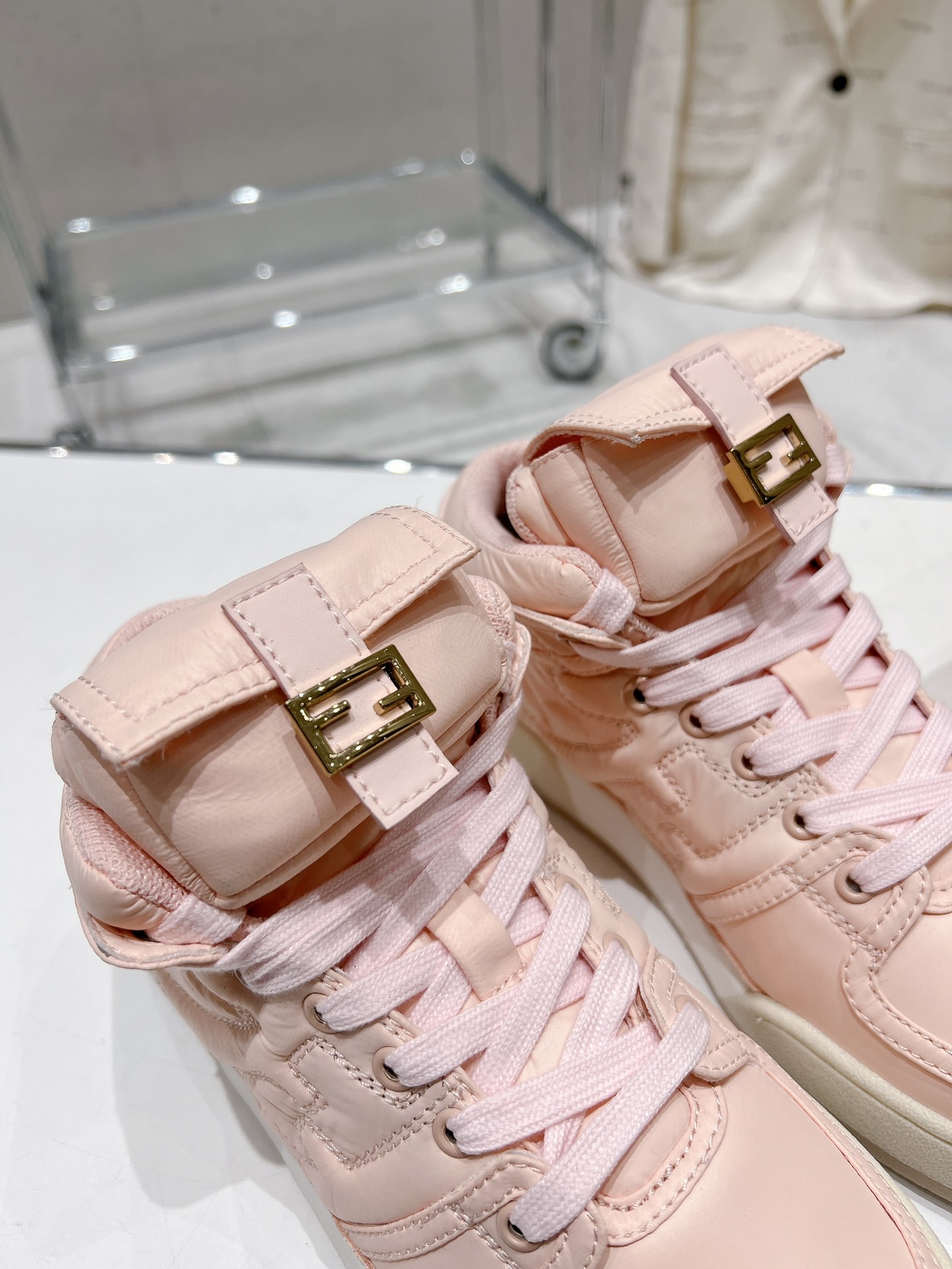 FD F**di Match Lace-Up High-Top Sneakers Pink For Women 8E8380ALIRF1JG9