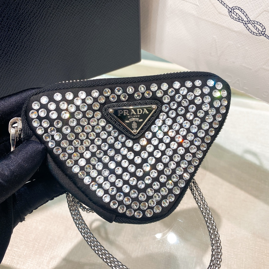 Pra*a Mini- Pouch With Artificial Crystals Bag Black For Women 3.9 in/ 10 cm 1NR005_2AWL_F0T7O