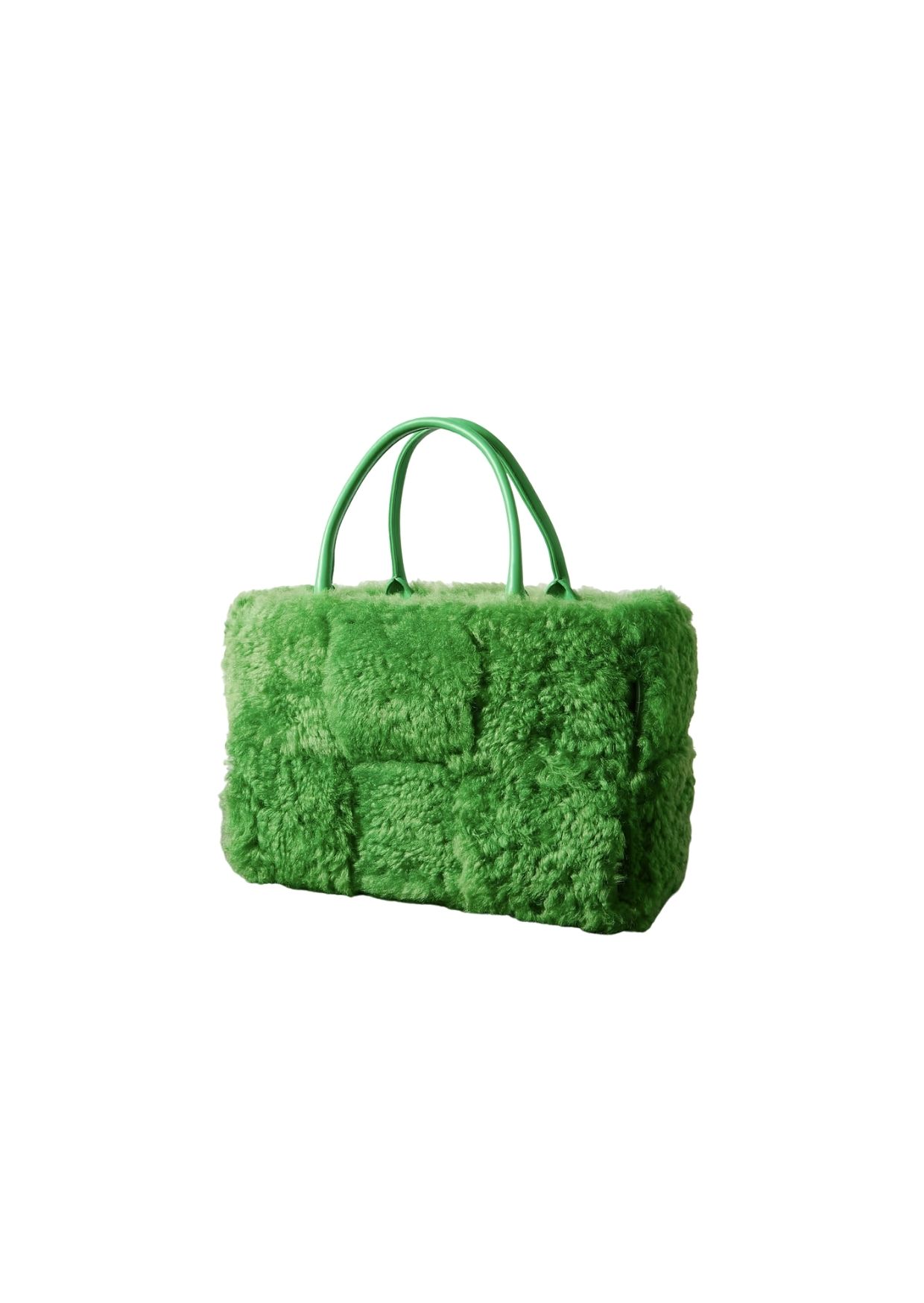 B0tt*ga Ven*ta Arco Small Trimmed Intrecciato Shearling Tote Green For Women 17411127377168917