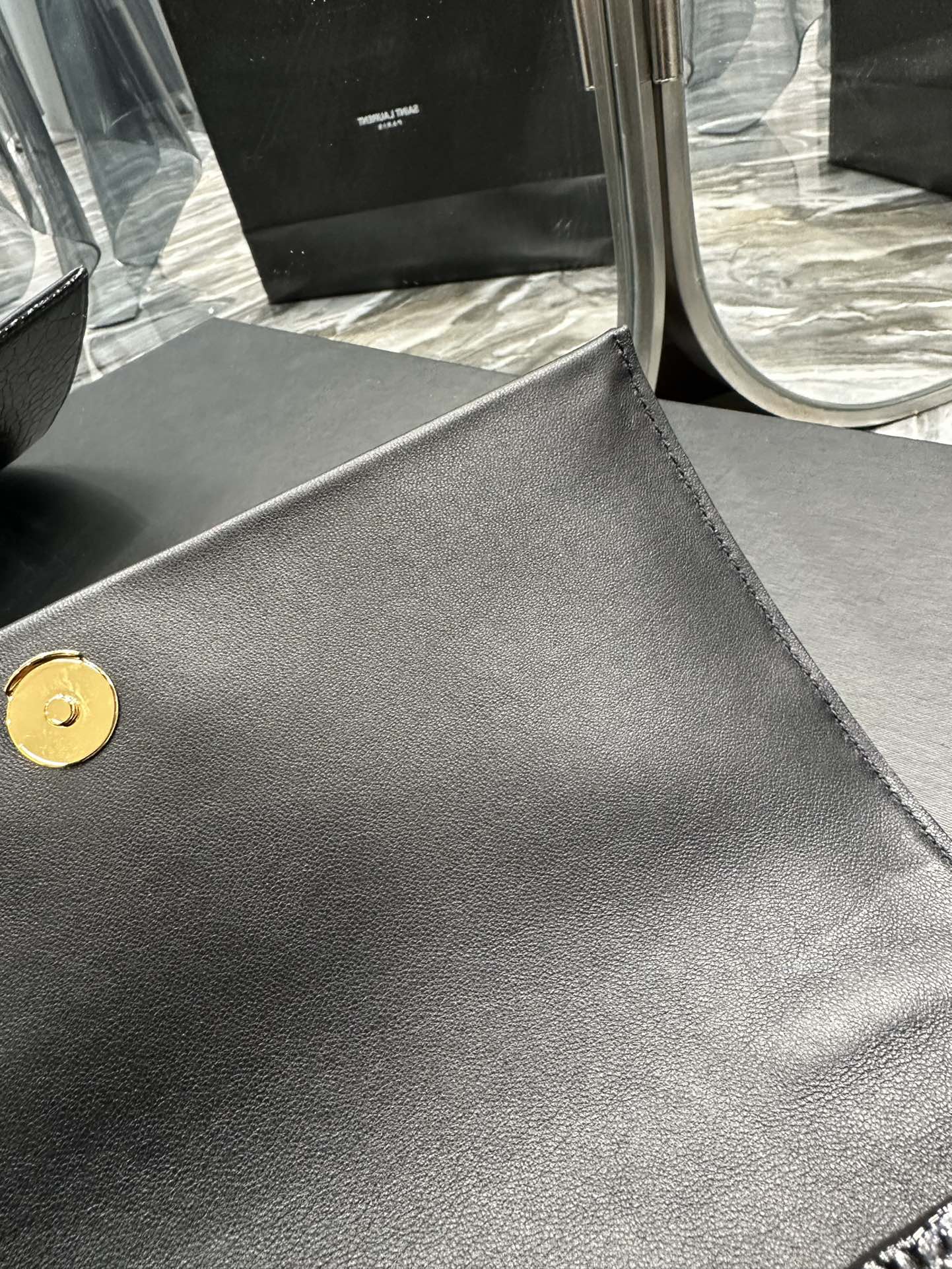 Sa1nt Lau*nt Cassandre Phone Holder Black For Women 10.2in/26cm