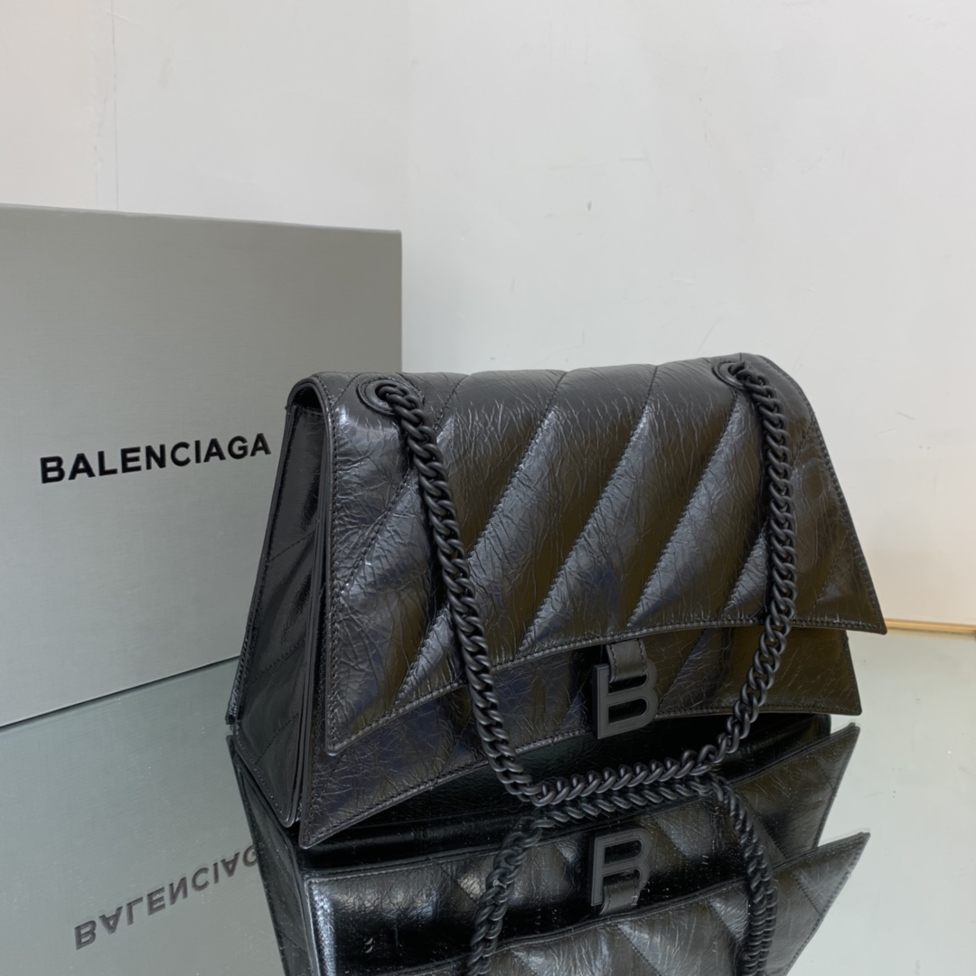 Ba1en*iaga Crush Medium Chain Bag Black/Silver For Women‎ 12.2in/31cm