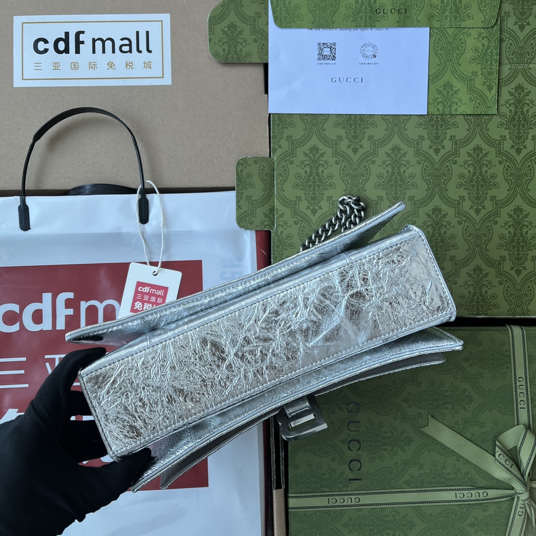 Ba1en*iaga Crush Small Chain Bag Black/Silver/White For Women‎ 9.8in/24.9cm 716351210IY1000