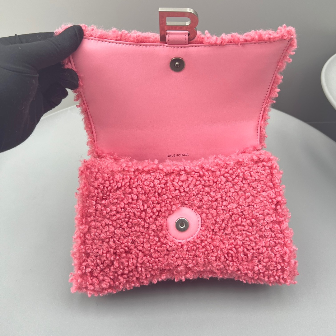 Ba1en*iaga Furry Hourglass Small Handbag Black/Grey/Pink For Women‎ 9.4in/23.8cm 676365210FU1000