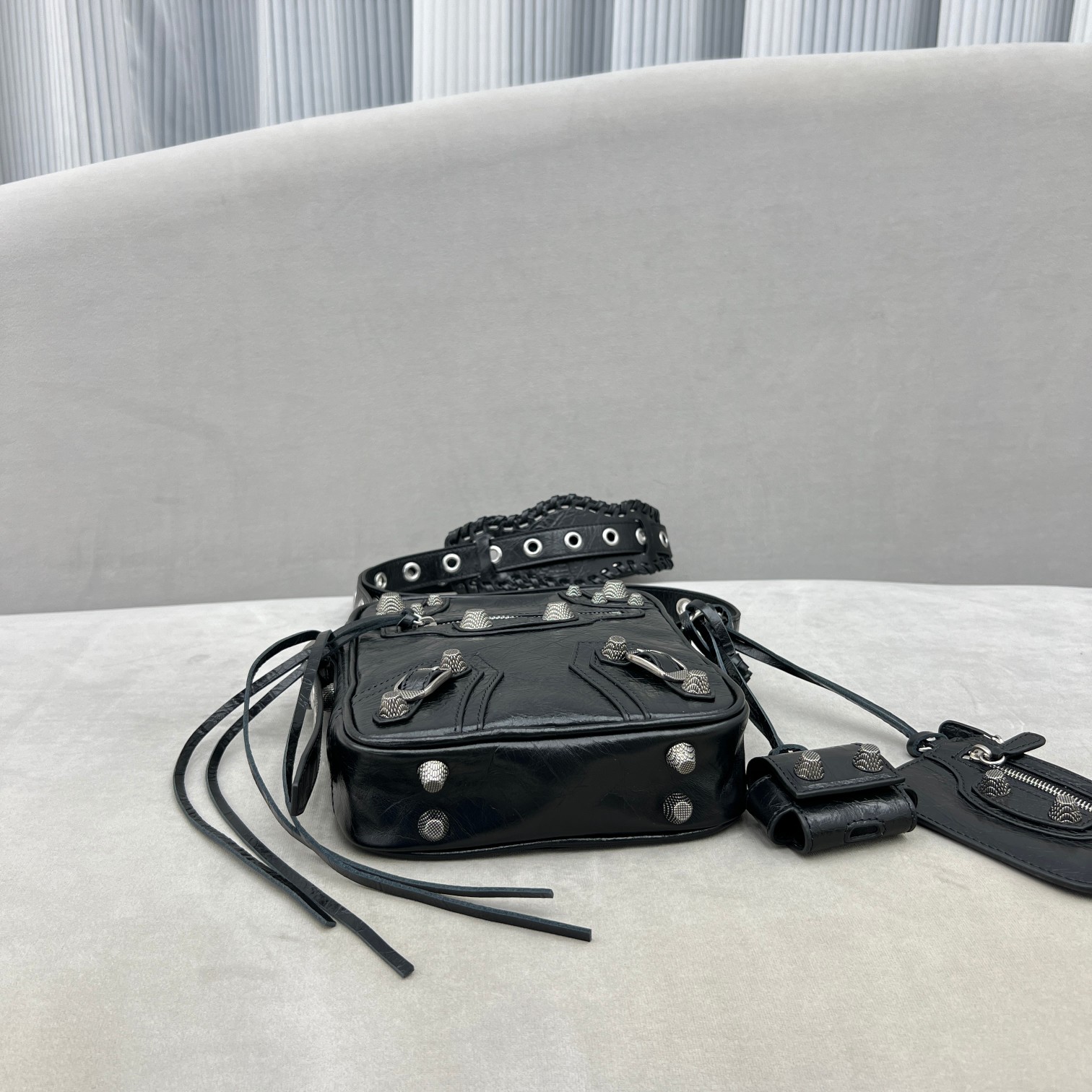 Ba1en*iaga Le Cagole Crossbody Bag Black/Grey For Women‎ 7.8in/19.8cm