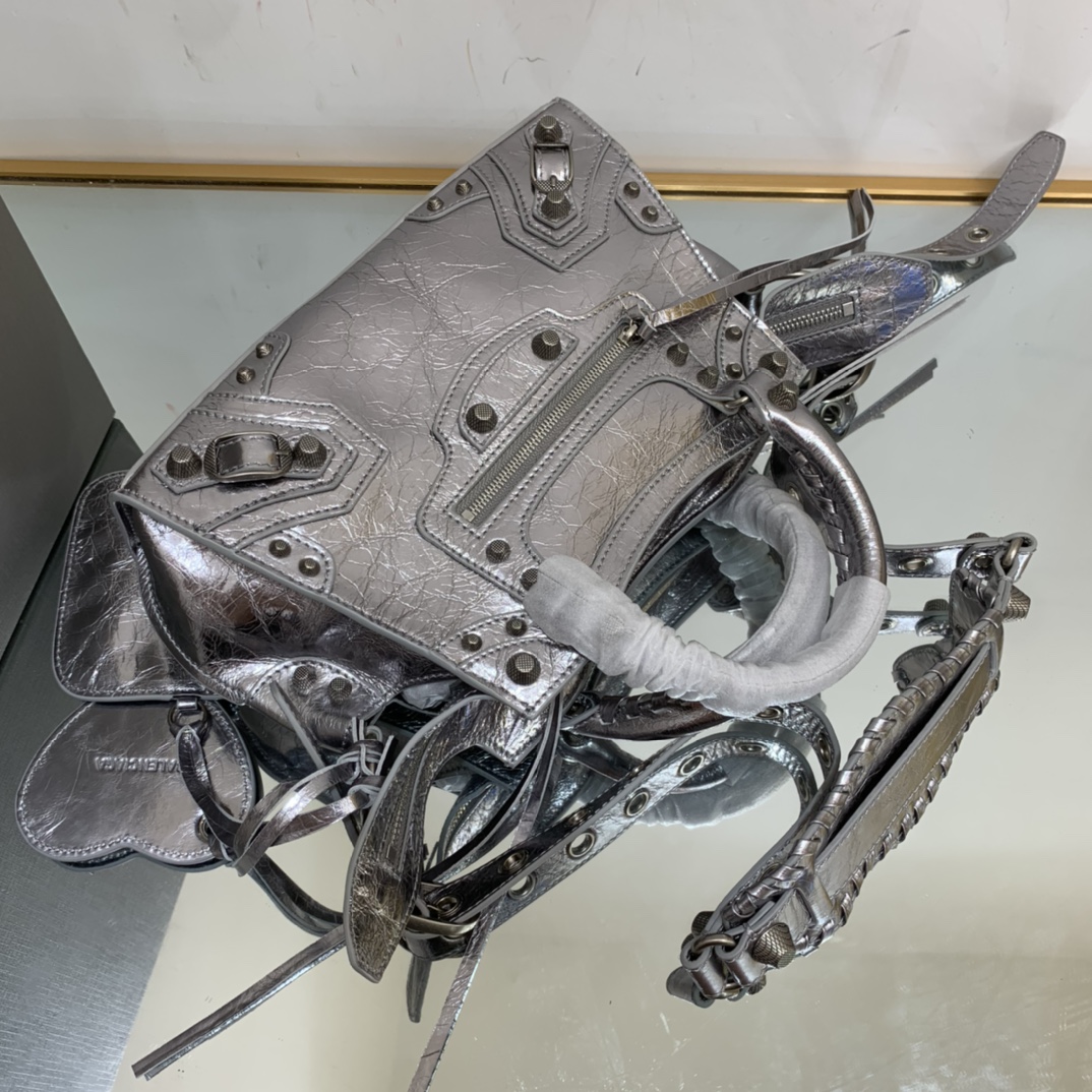 Ba1en*iaga Neo Cagole City Small Handbag Black/Silver For Women‎ 13in/33cm