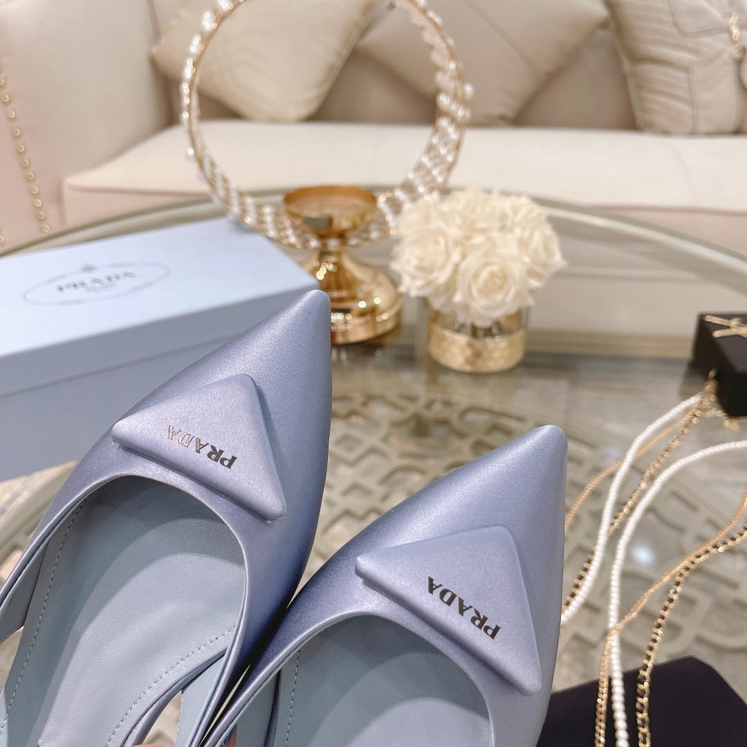 Pra*a Brushed Slingback Pumps Light Blue For Women 0.4 in/ 1cm