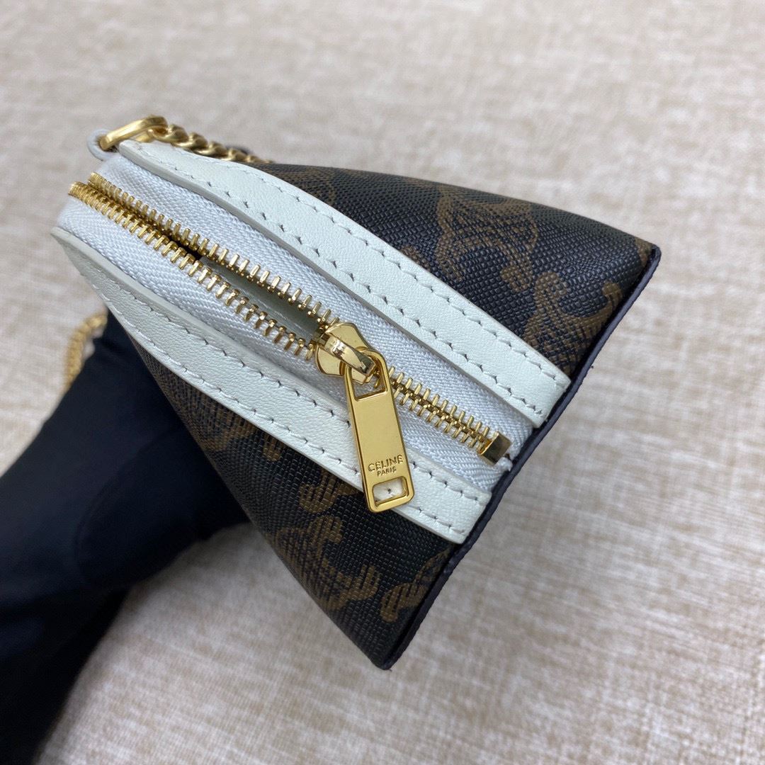 Ce1i*e Clutch With Chain In Triomphe Canvas White/Red For Women‎ 6in/16cm 10E382CBX.01BC