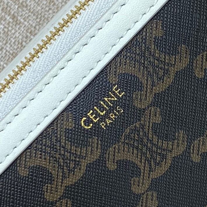 Ce1i*e Clutch With Chain In Triomphe Canvas White/Red For Women‎ 6in/16cm 10E382CBX.01BC