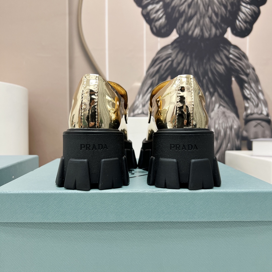 Pra*a Monolith Ombré Brushed Loafers Gold Tone For Women 2.1 in/ 5.5cm