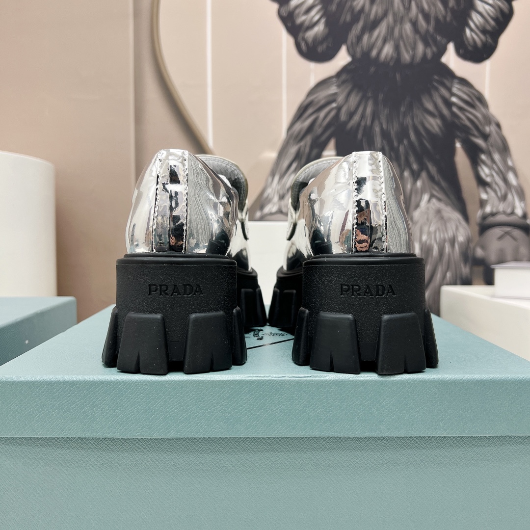 Pra*a Monolith Ombré Brushed Loafers Sliver Tone For Women 2.1 in/ 5.5cm