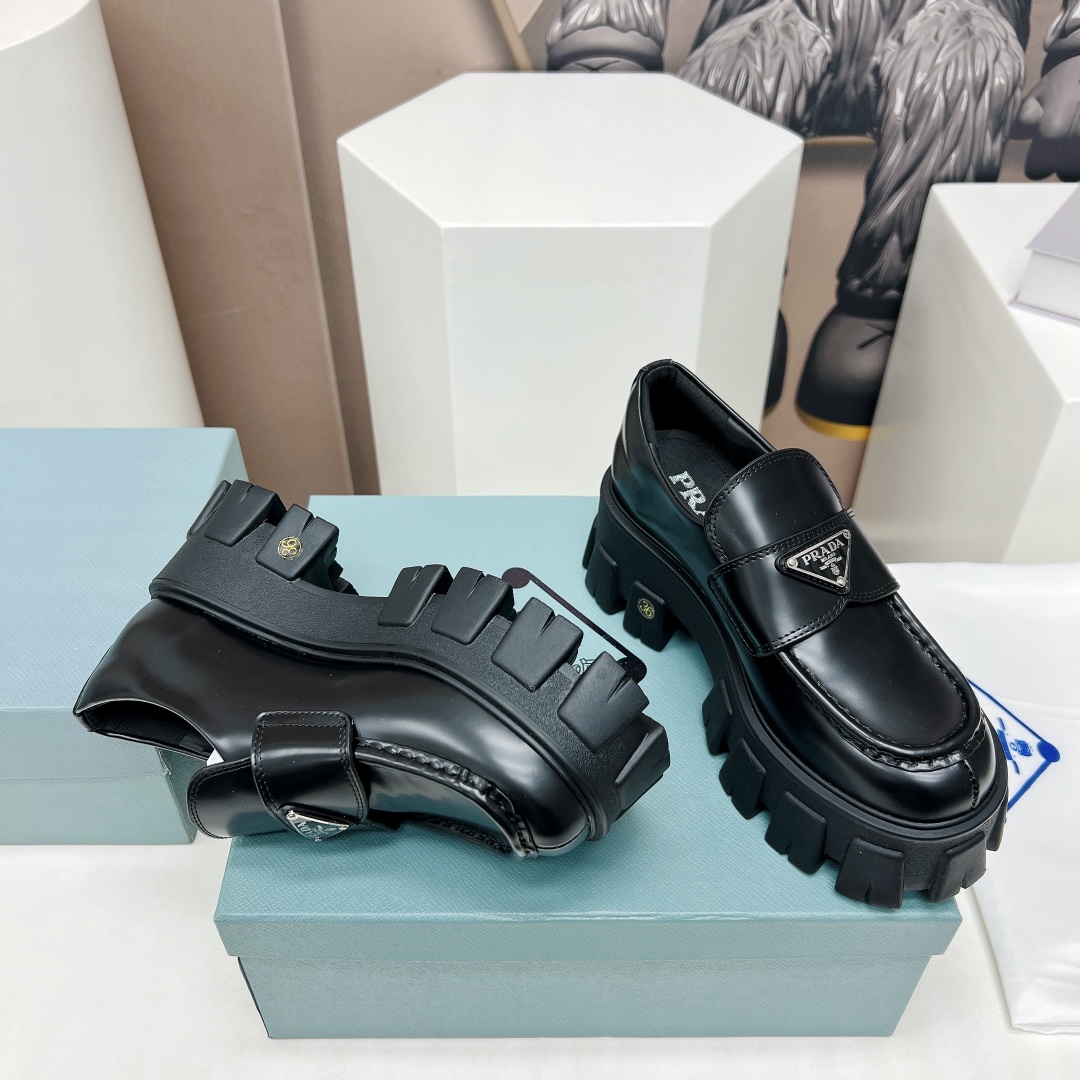 Pra*a Monolith Ombré Brushed Loafers Black For Women 2.1 in/ 5.5cm 1D649M_3LMH_F0I89_F_B055