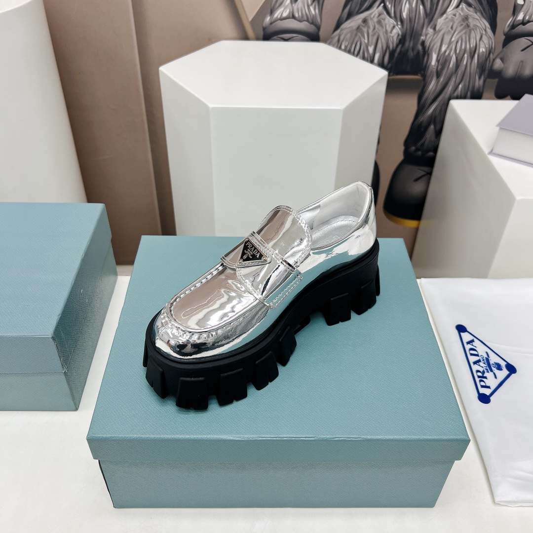 Pra*a Monolith Ombré Brushed Loafers Sliver Tone For Women 2.1 in/ 5.5cm