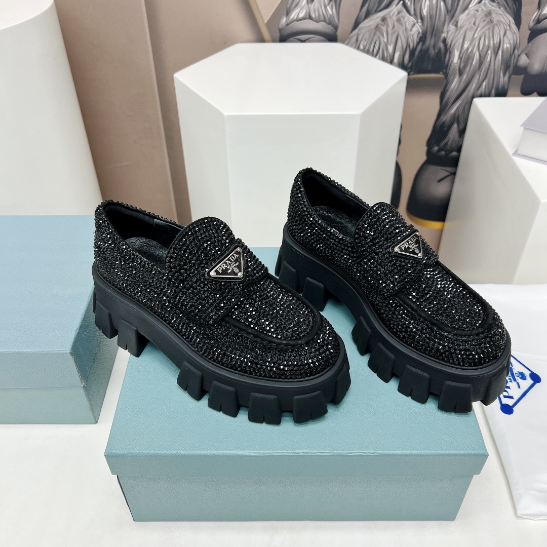 Pra*a Monolith Ombré Brushed Loafers With Crystal Black For Women 2.1 in/ 5.5cm