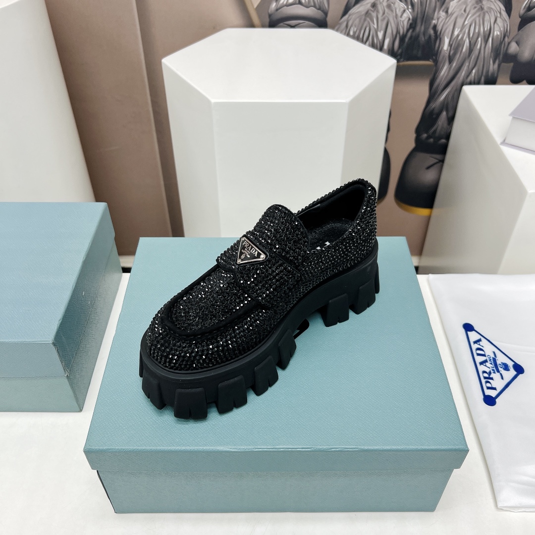 Pra*a Monolith Ombré Brushed Loafers With Crystal Black For Women 2.1 in/ 5.5cm