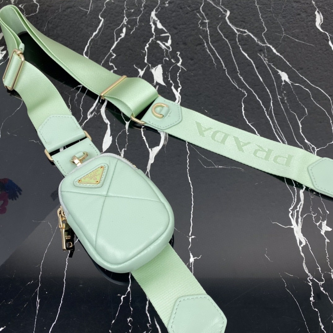 Pra*a Padded Hobo Bag Beige/Green For Women 9.5 in / 24 cm 1BC151_RDJN_F0F24_V_O1O