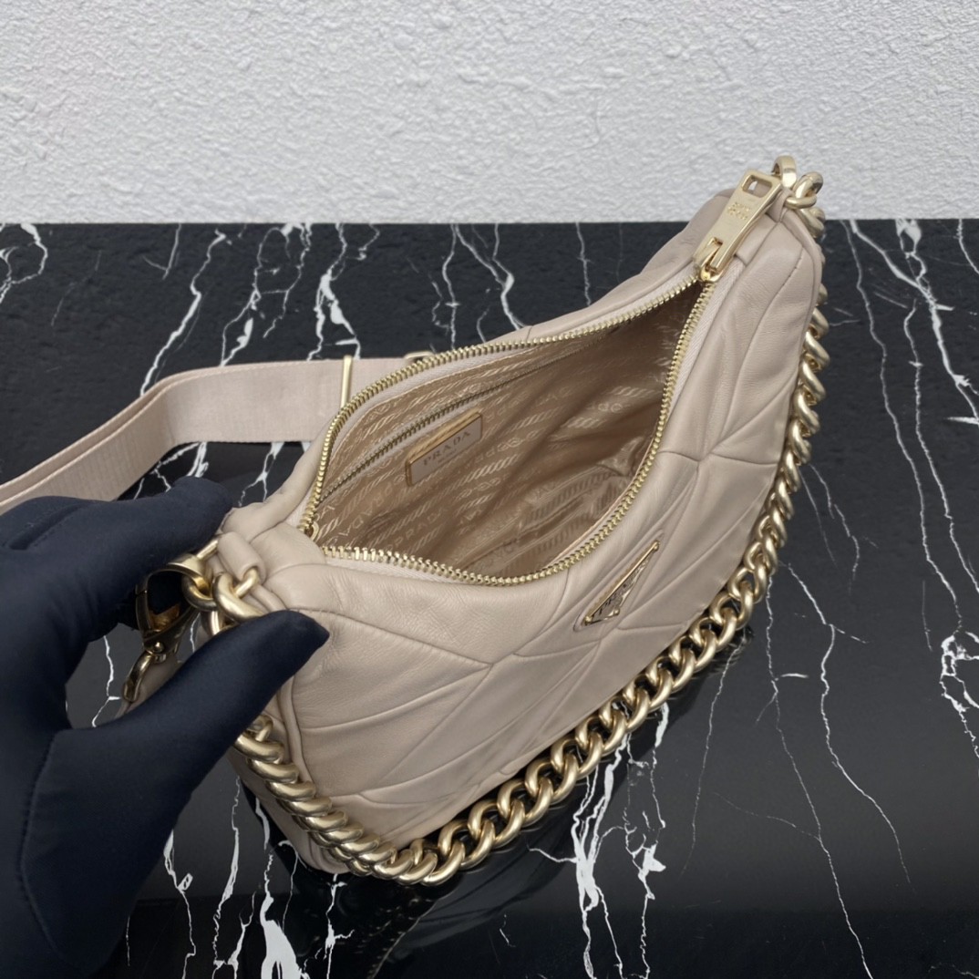 Pra*a Padded Hobo Bag Beige/Green For Women 9.5 in / 24 cm 1BC151_RDJN_F0F24_V_O1O