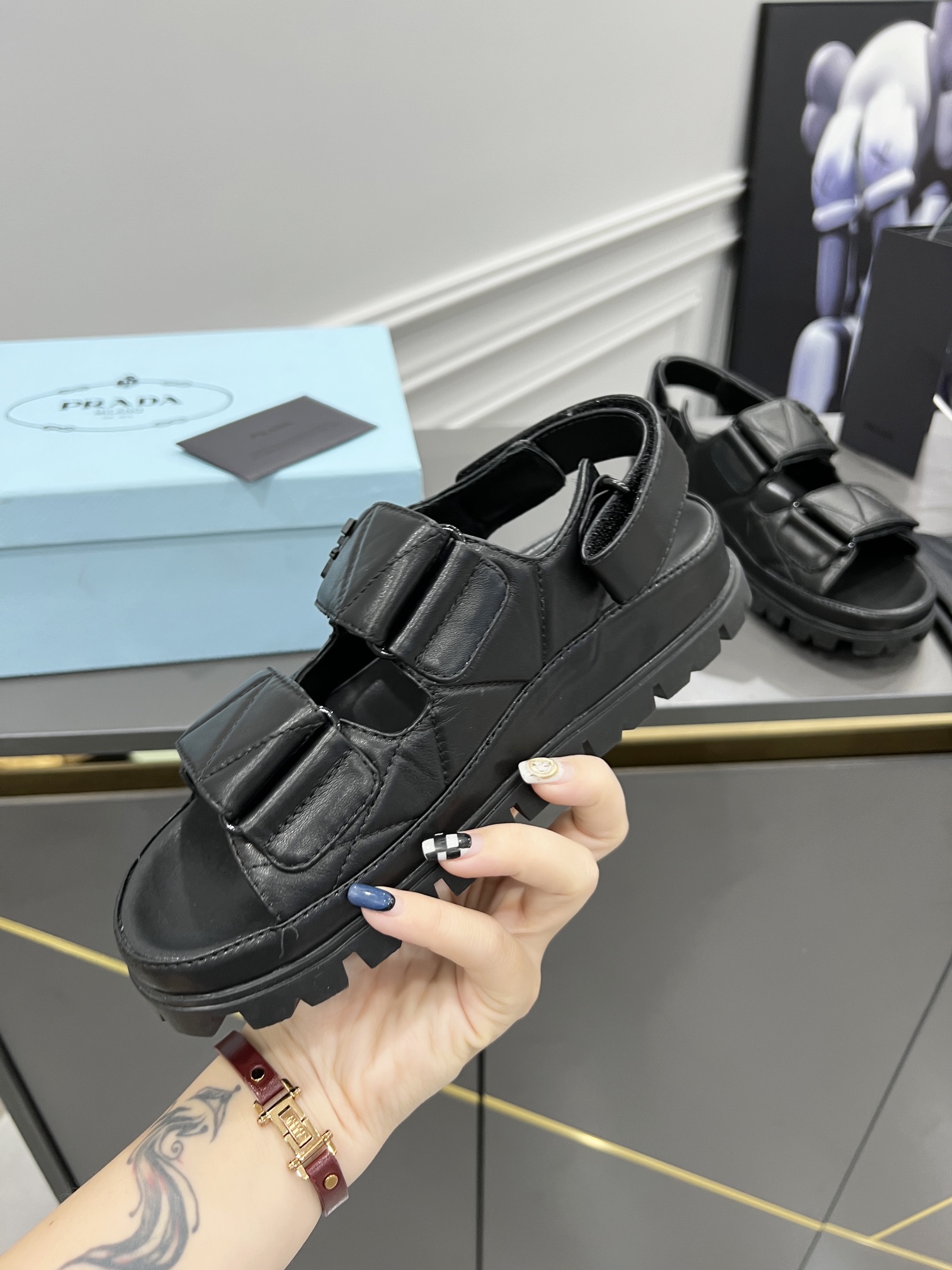 Pra*a Padded Nappa Sandals Black For Women 0.8 in/ 2cm 1X721M_038_F0002_F_020