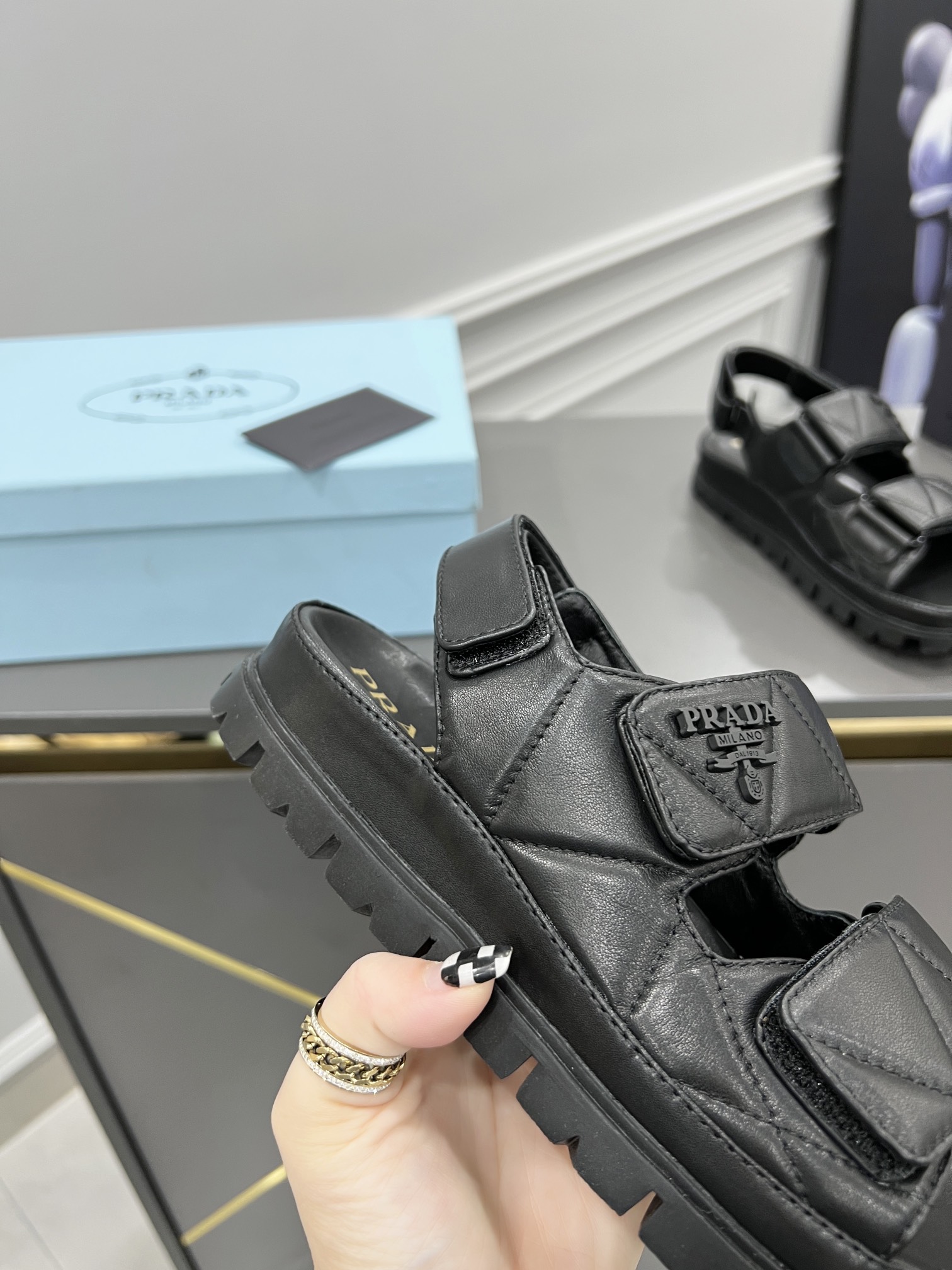 Pra*a Padded Nappa Sandals Black For Women 0.8 in/ 2cm 1X721M_038_F0002_F_020