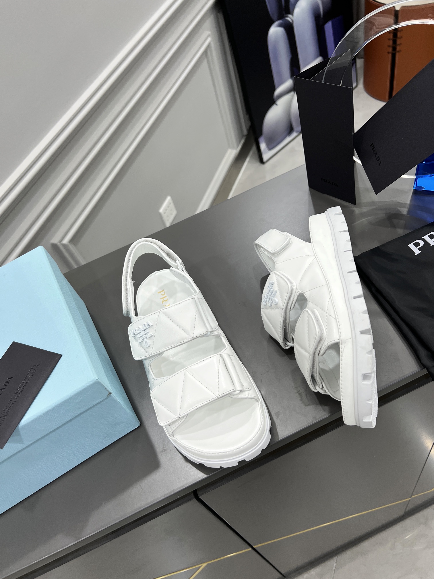 Pra*a Padded Nappa Sandals White For Women 0.8 in/ 2cm 1X721M_038_F0009_F_020