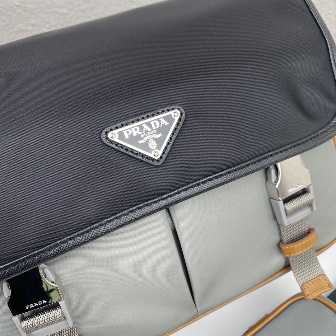 Pra*a Small Saffiano Shoulder Bag Grey and Black For Women 10.2 in / 26 cm