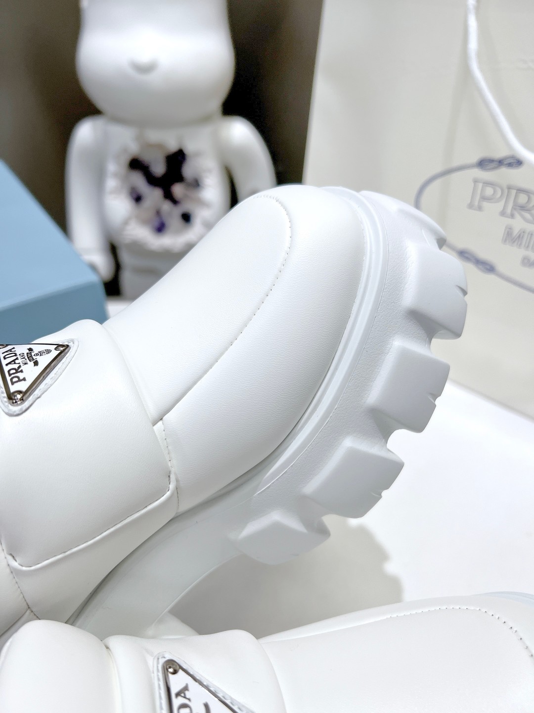 Pra*a Soft Padded Nappa Loafers White For Women 2.1 in/ 5.5 cm