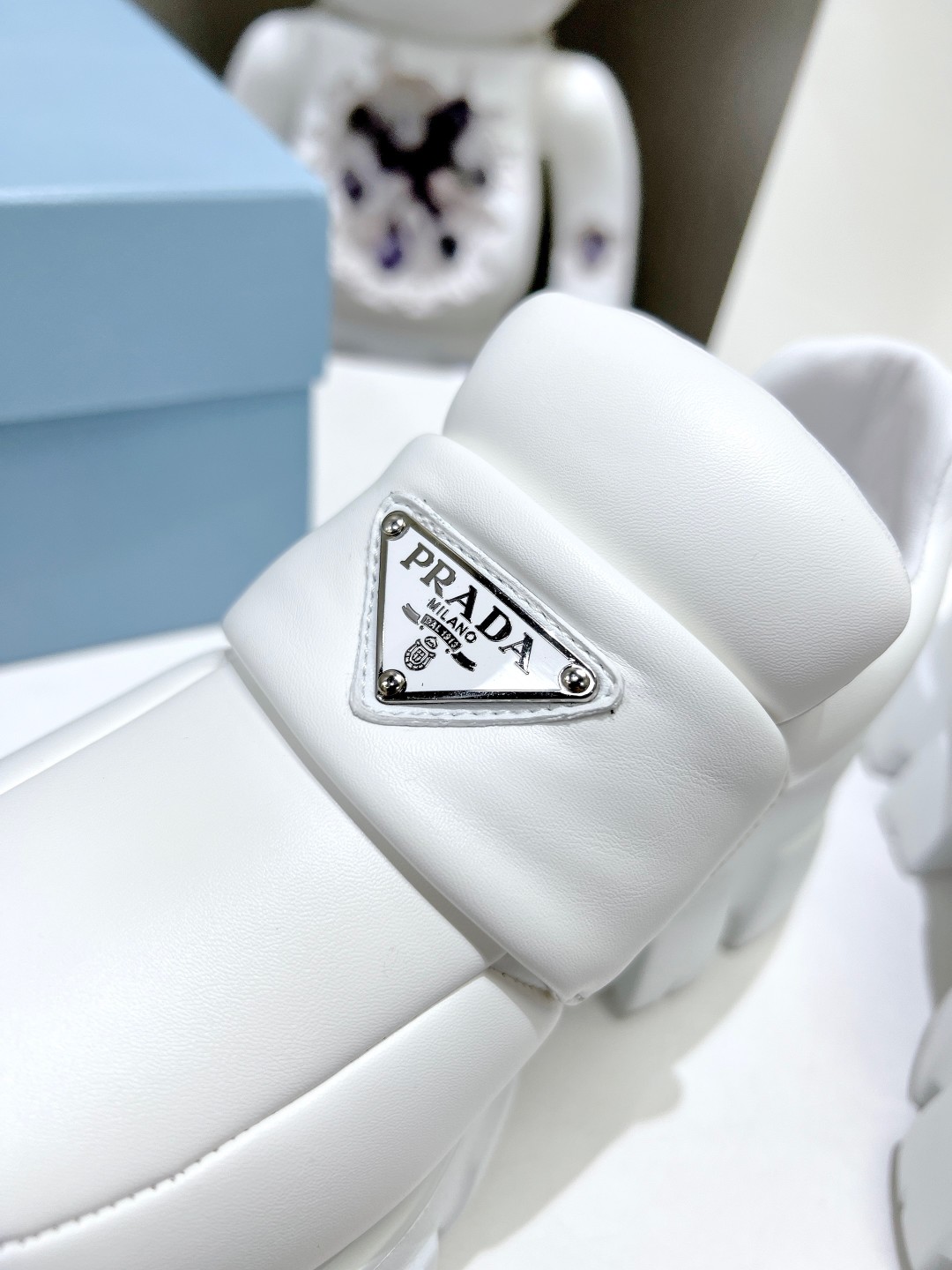 Pra*a Soft Padded Nappa Loafers White For Women 2.1 in/ 5.5 cm