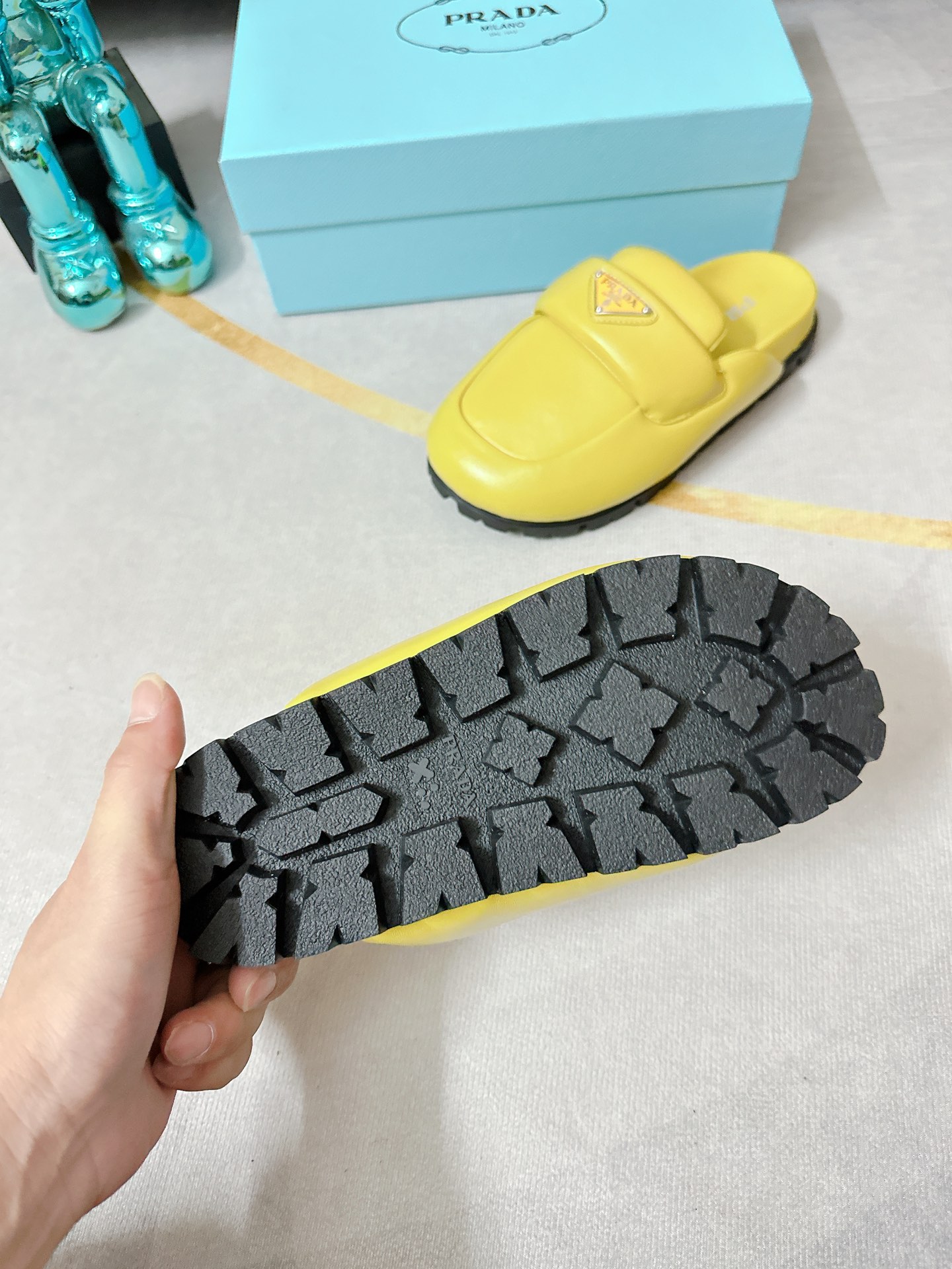 Pra*a Soft Padded Nappa Sabots Yellow For Women 0.8 in/ 2cm