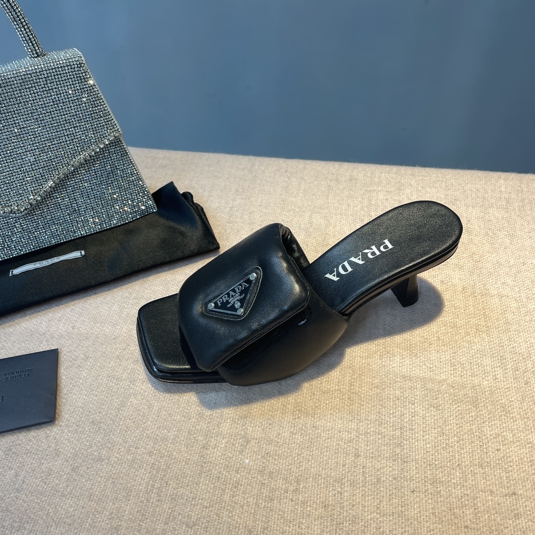 Pra*a Soft Padded Nappa Sandals Black For Women 2.6 in/ 6.5cm 1XX654_2DL8_F0002_F_065