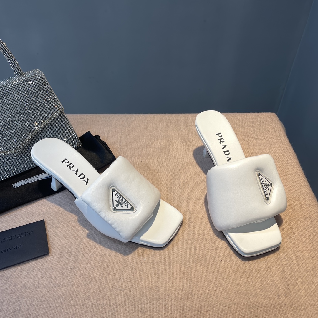 Pra*a Soft Padded Nappa Sandals White For Women 2.6 in/ 6.5cm 1XX654_2DL8_F0009_F_065