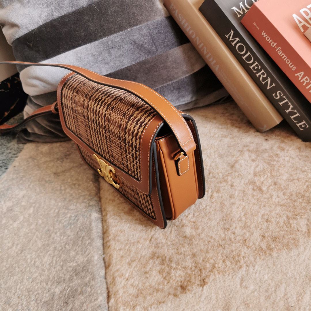 Ce1i*e Teen Triomphe Check Bag Brown For Women‎ 7in/18.5cm