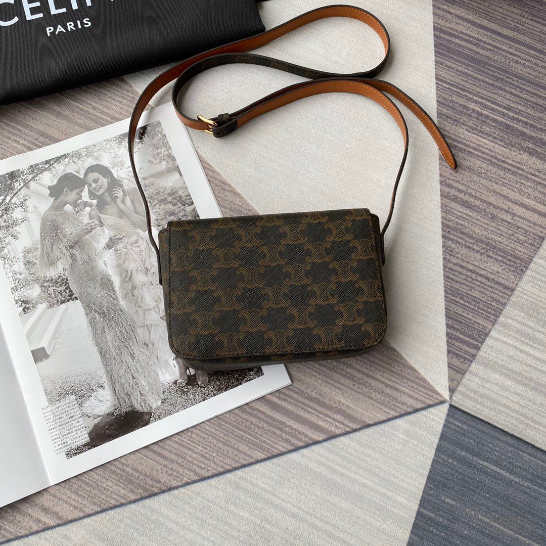 Ce1i*e Triomphe Shoulder Bag Brown/Black For Women‎ 7in/18.5cm