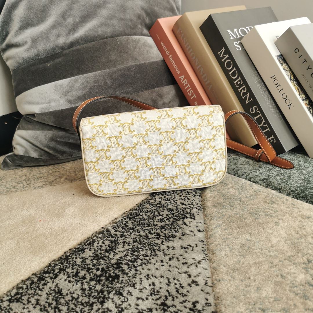 Ce1i*e Triomphe Shoulder Bag In Canvas Brown/ Light Yellow/White For Women‎ 8in/20cm 194142CUZ.04LU