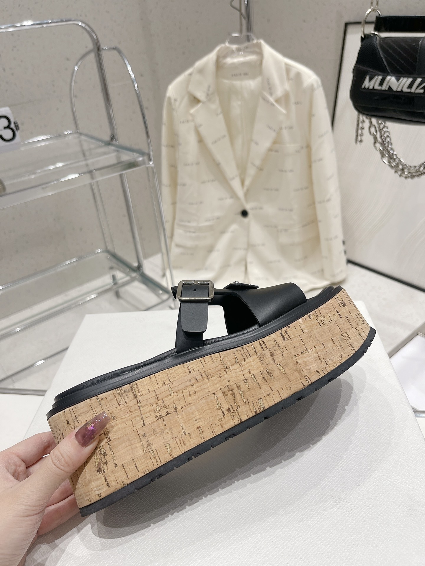 Pra*a Wedge Platform Sandals Black For Women 2.9 in/ 7.5 cm 1XX641_3LLP_F0002_F_075