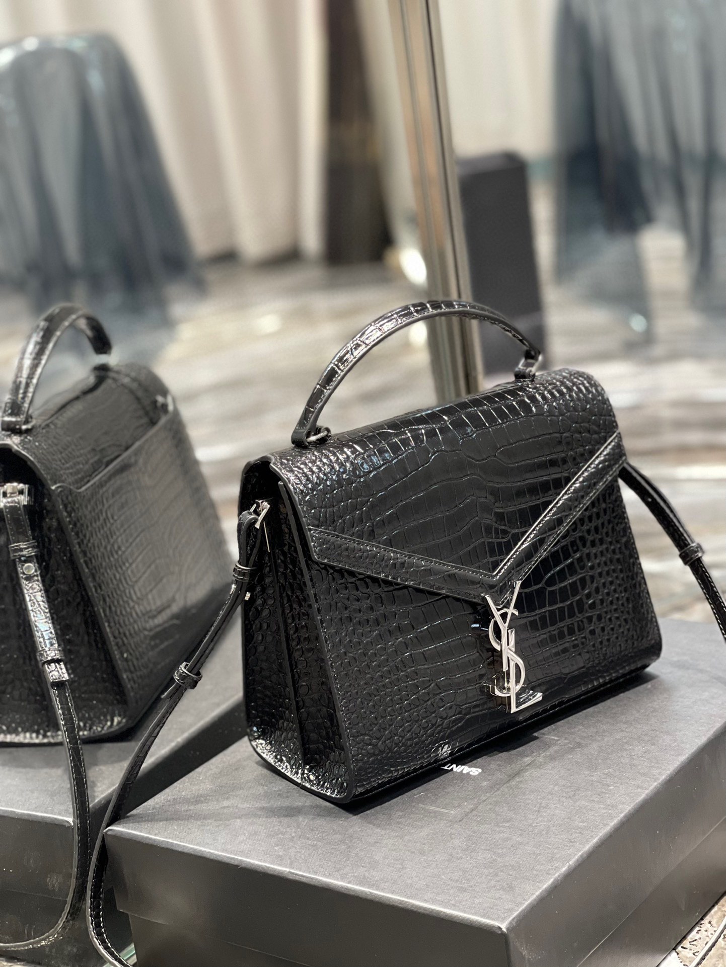 Sa1nt Lau*nt Cassandra Medium Top Handle Bag Black/Burgundy/Green/Grey/Light Yellow For Women 9.6in/24.5cm 6239310SX0W2045