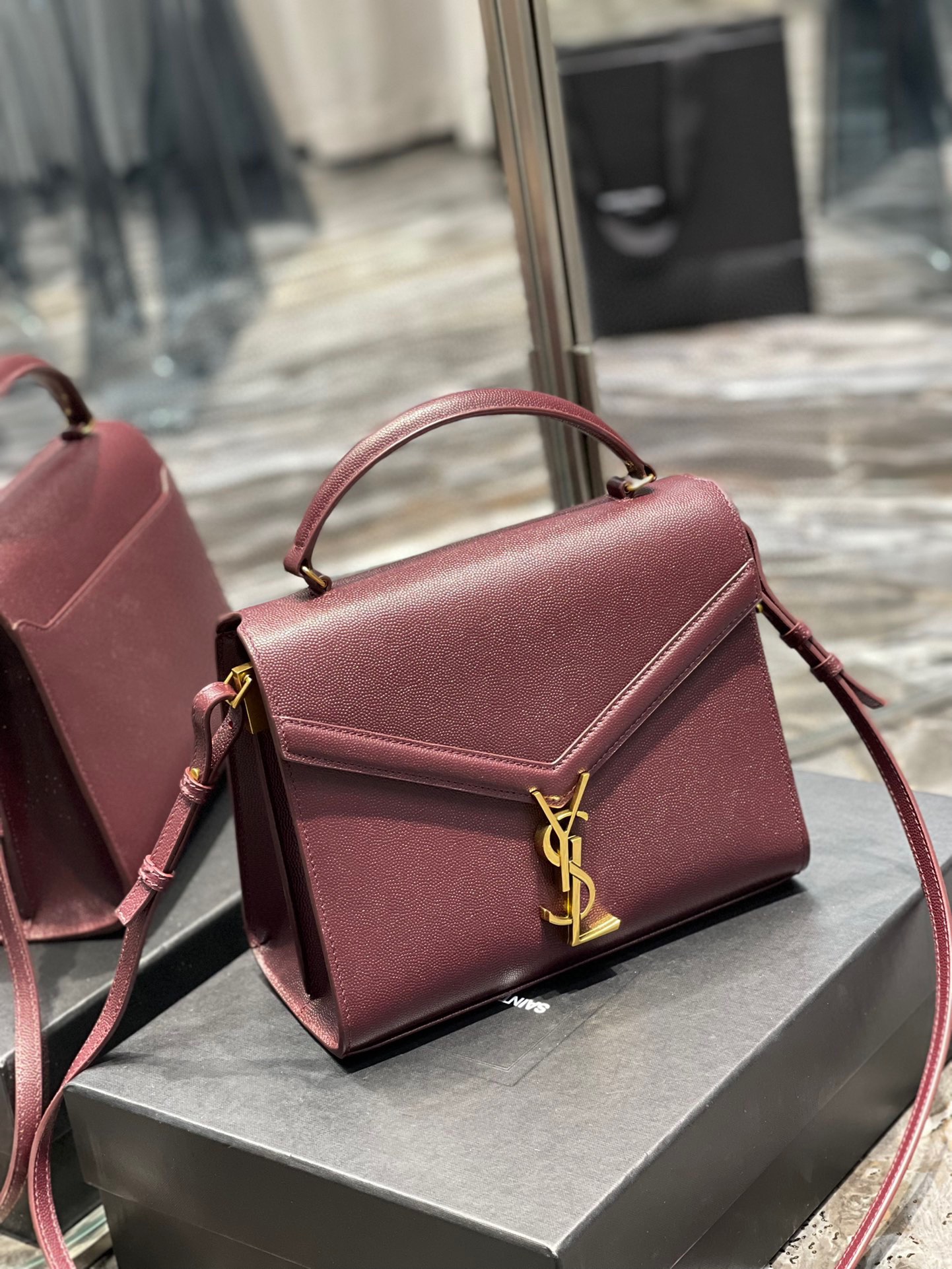 Sa1nt Lau*nt Cassandra Medium Top Handle Bag Black/Burgundy/Green/Grey/Light Yellow For Women 9.6in/24.5cm 6239310SX0W2045