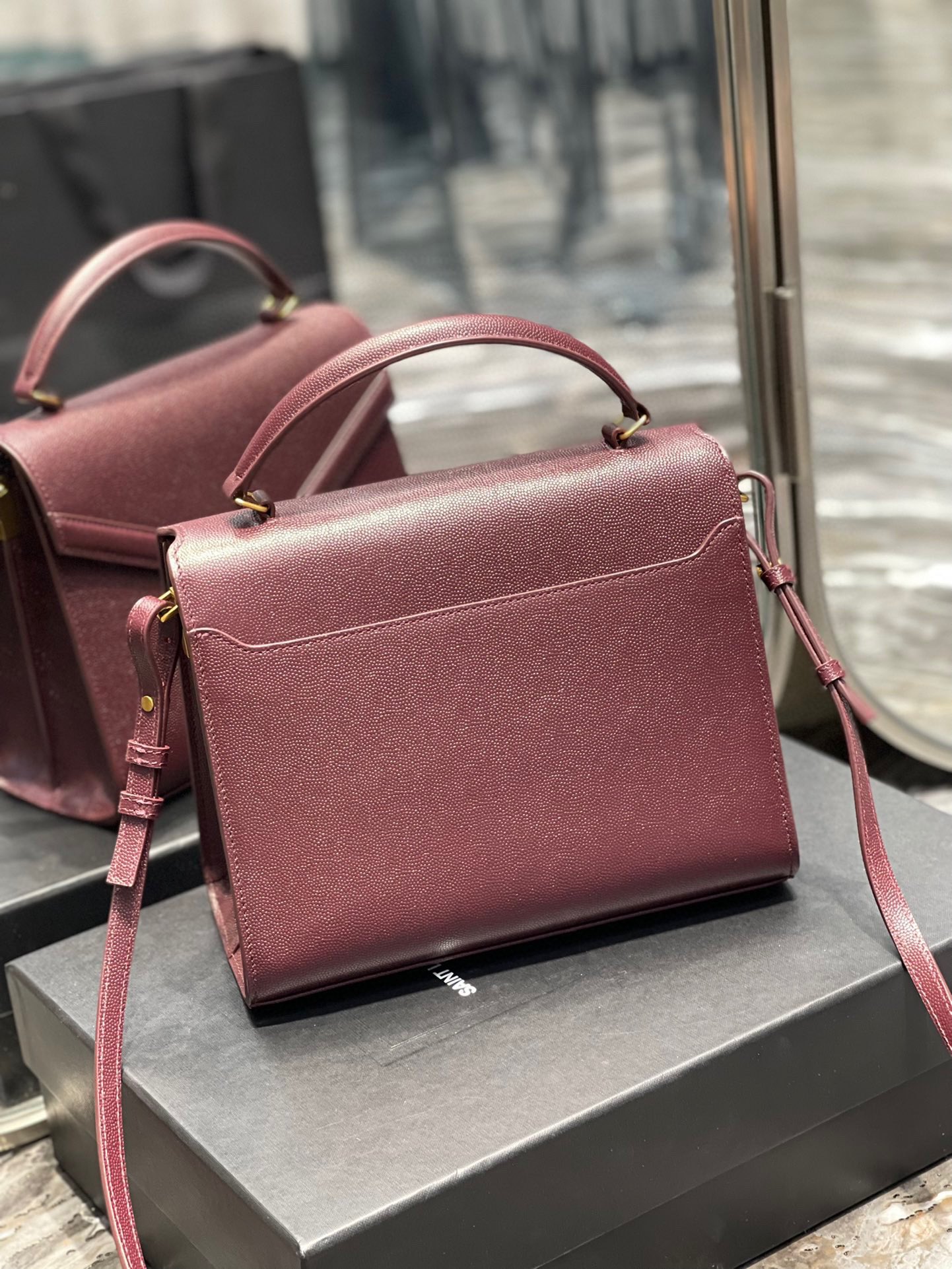 Sa1nt Lau*nt Cassandra Medium Top Handle Bag Black/Burgundy/Green/Grey/Light Yellow For Women 9.6in/24.5cm 6239310SX0W2045