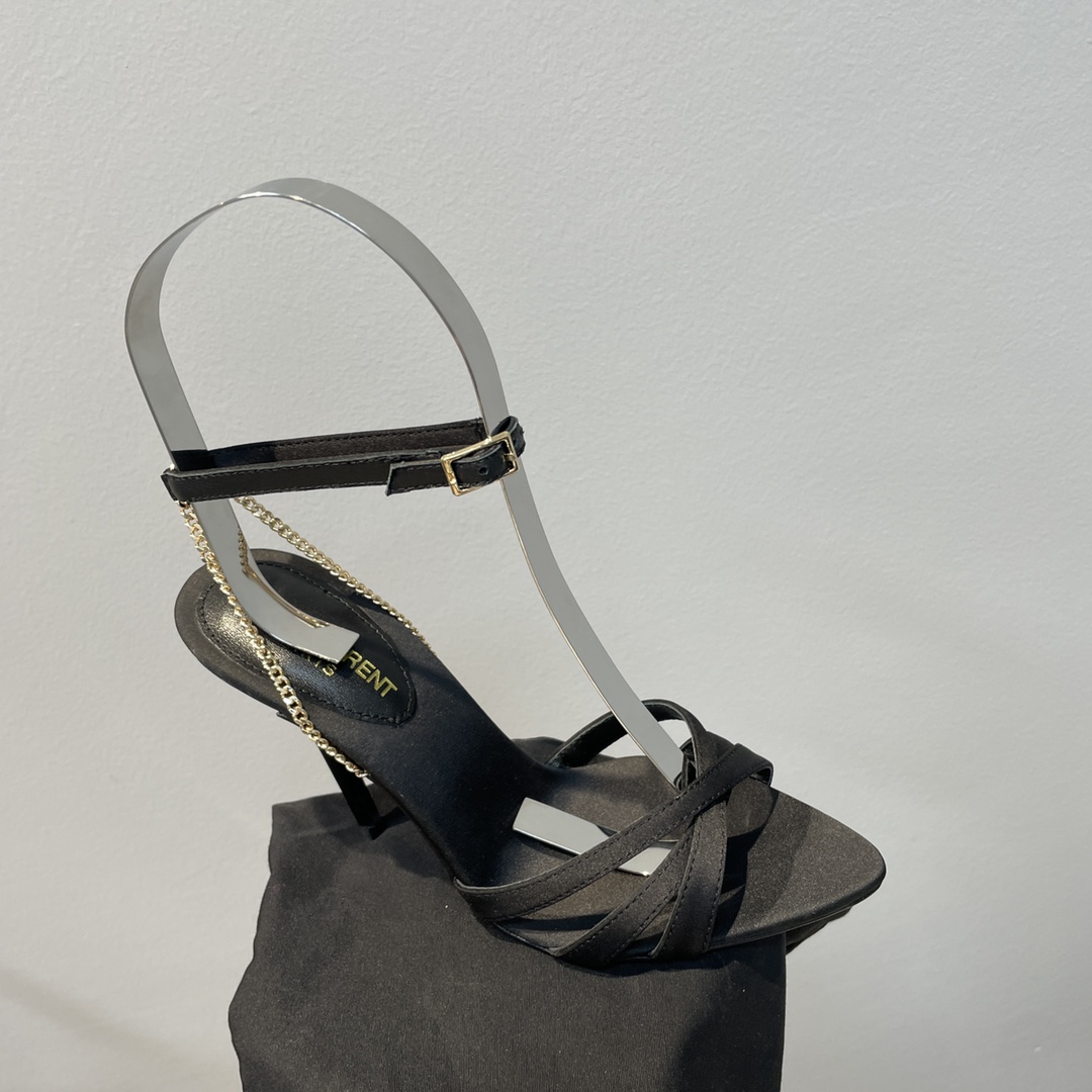 Sa1nt Lau*nt Melody Sandals In Crepe Satin Black For Women 7315611UUKK1000