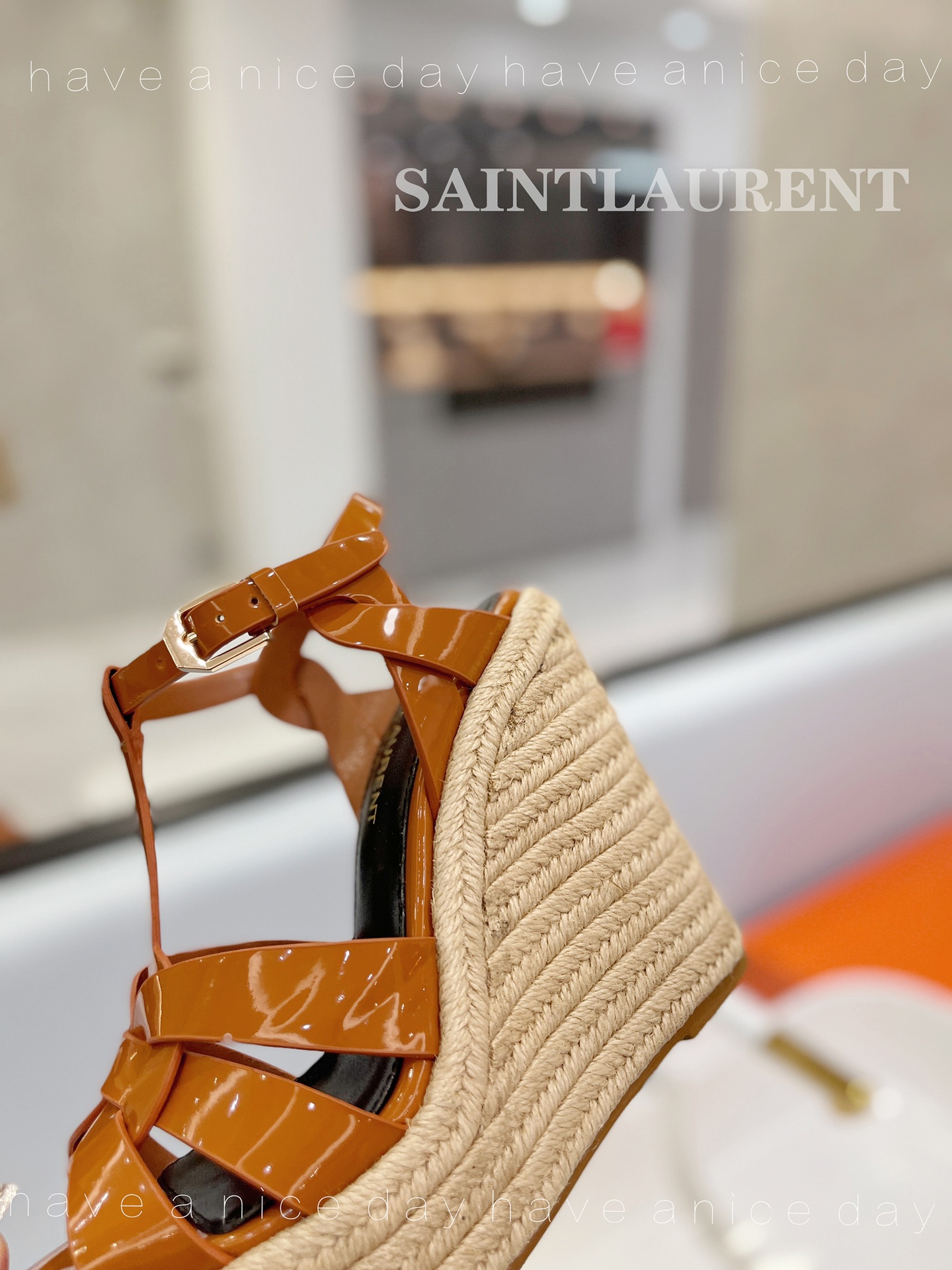 Sa1nt Lau*nt Tribute Espadrilles In Patent Brown For Women