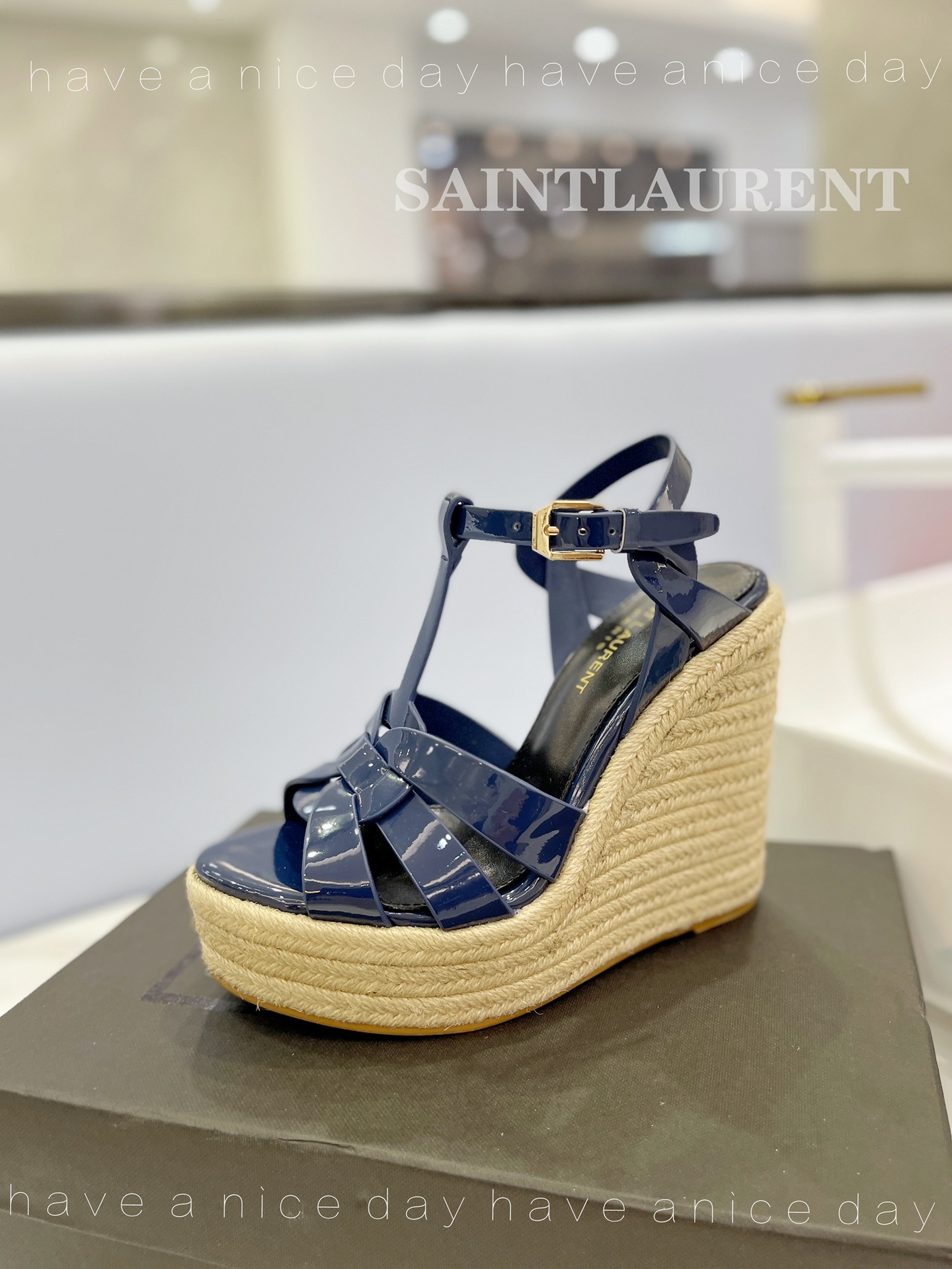 Sa1nt Lau*nt Tribute Espadrilles In Patent Navy Blue For Women