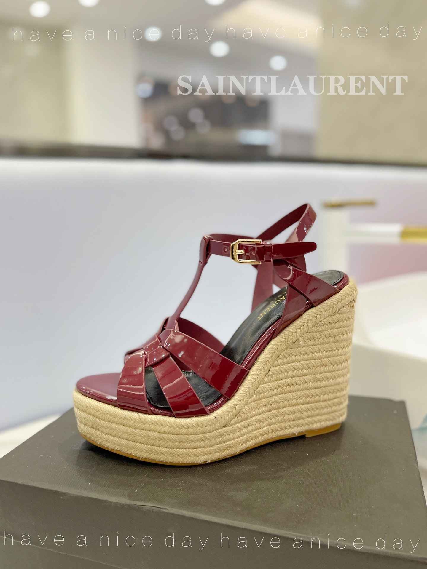 Sa1nt Lau*nt Tribute Espadrilles In Patent Burgundy For Women