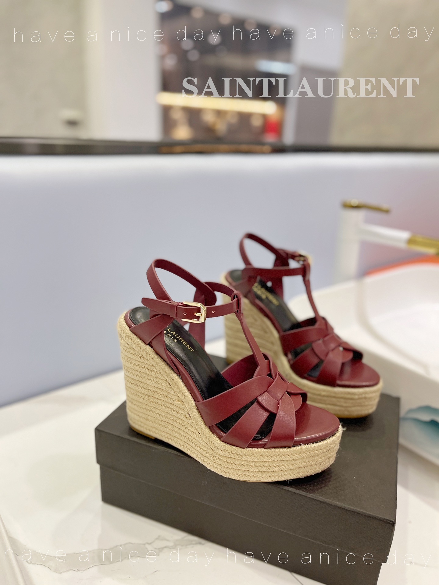 Sa1nt Lau*nt Tribute Espadrilles In Smooth Burgundy For Women 611924BDA002206