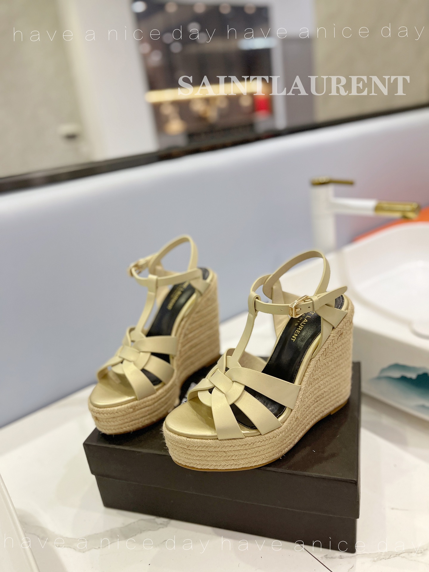 Sa1nt Lau*nt Tribute Espadrilles In Smooth Beige For Women