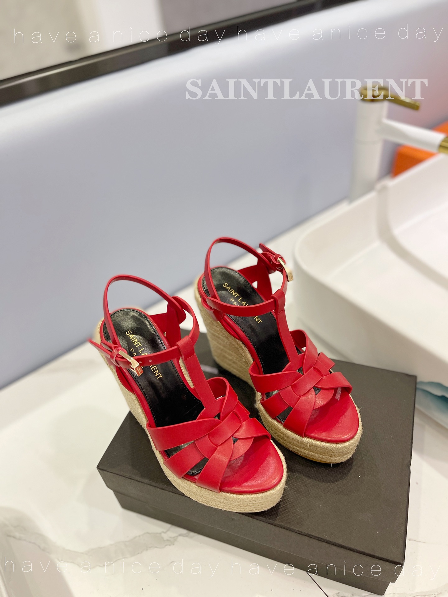 Sa1nt Lau*nt Tribute Espadrilles In Smooth Red For Women